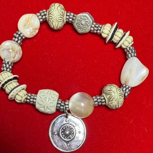 Chico's Cream and Silver Beaded Bracelet - Picture 2 of 2